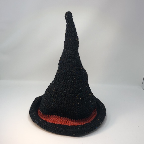 Hand crochet witch hat great costume hat black speckled yarn burnt orange - Picture 3 of 9